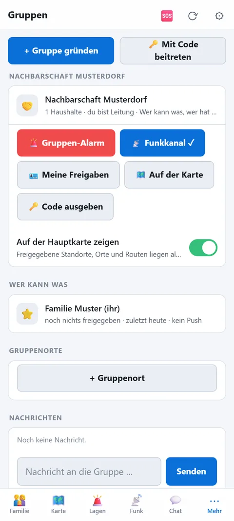 Gruppe mit Code, Alarm und Nachrichten