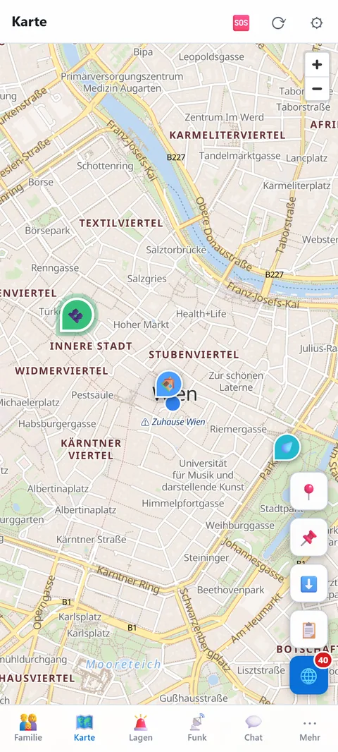 Karte mit Markern und Warnort