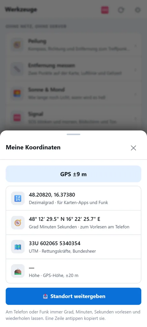 Koordinaten zum Vorlesen, mit UTM