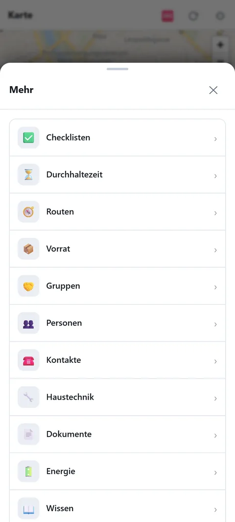 „Mehr" zeigt alle Module