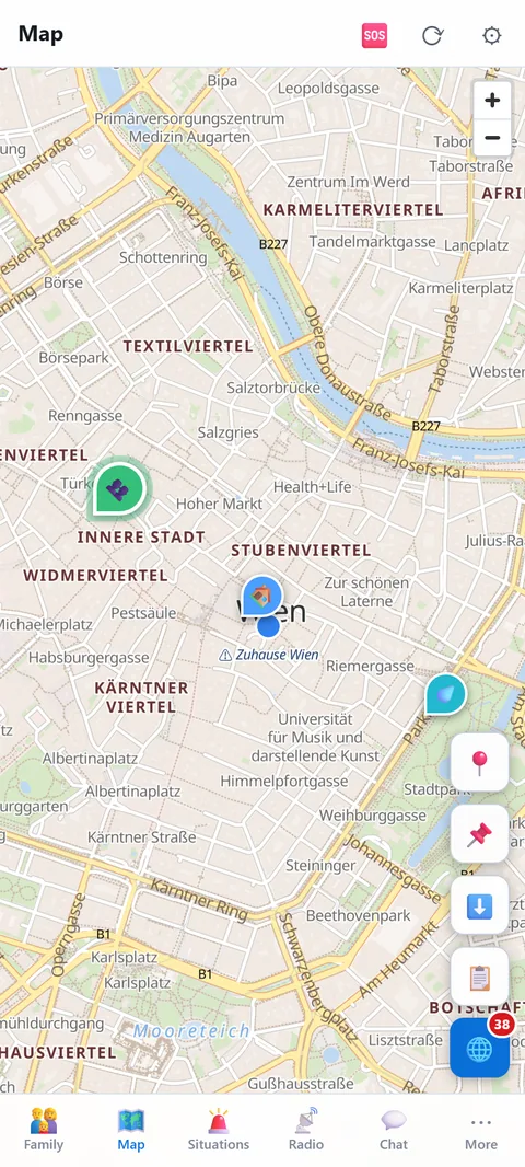 Map with markers and alert place