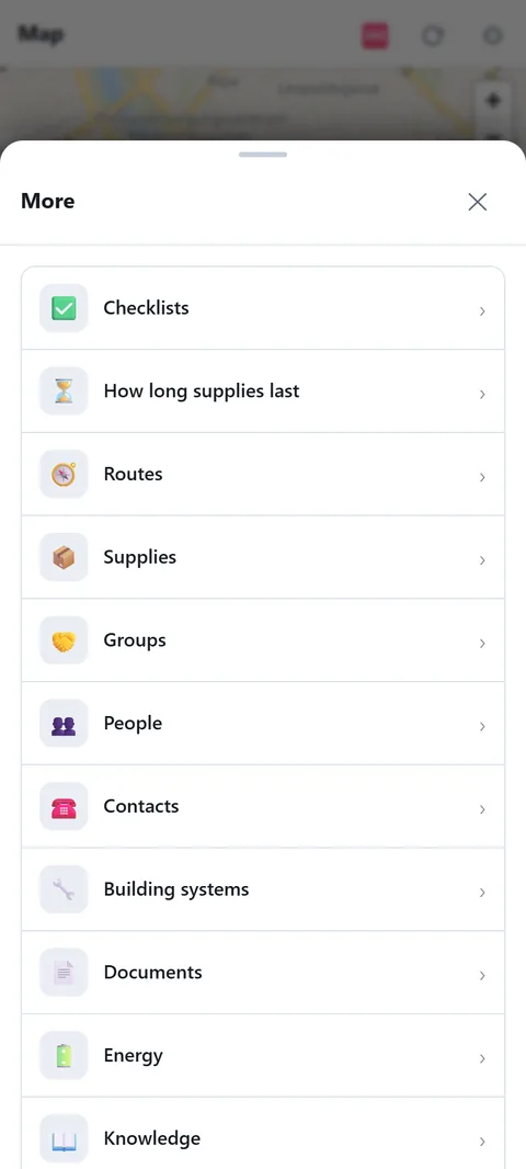 "More" lists every module