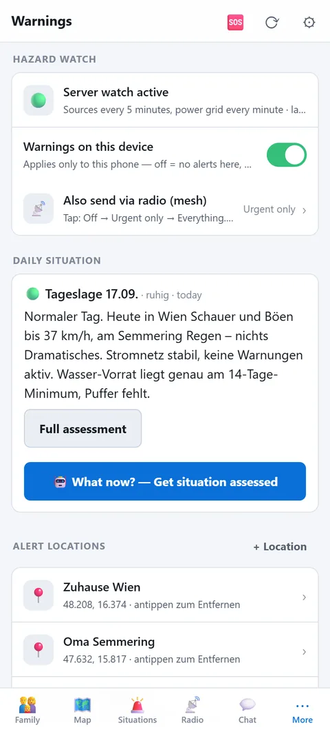 Hazard watch, daily briefing, alert places